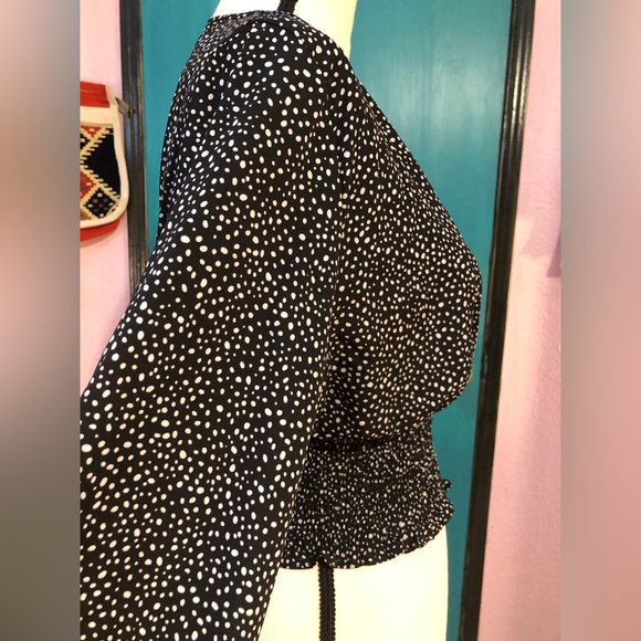 Long Sleeve Black + White Polka Dot V-Neck - Picture 10 of 15